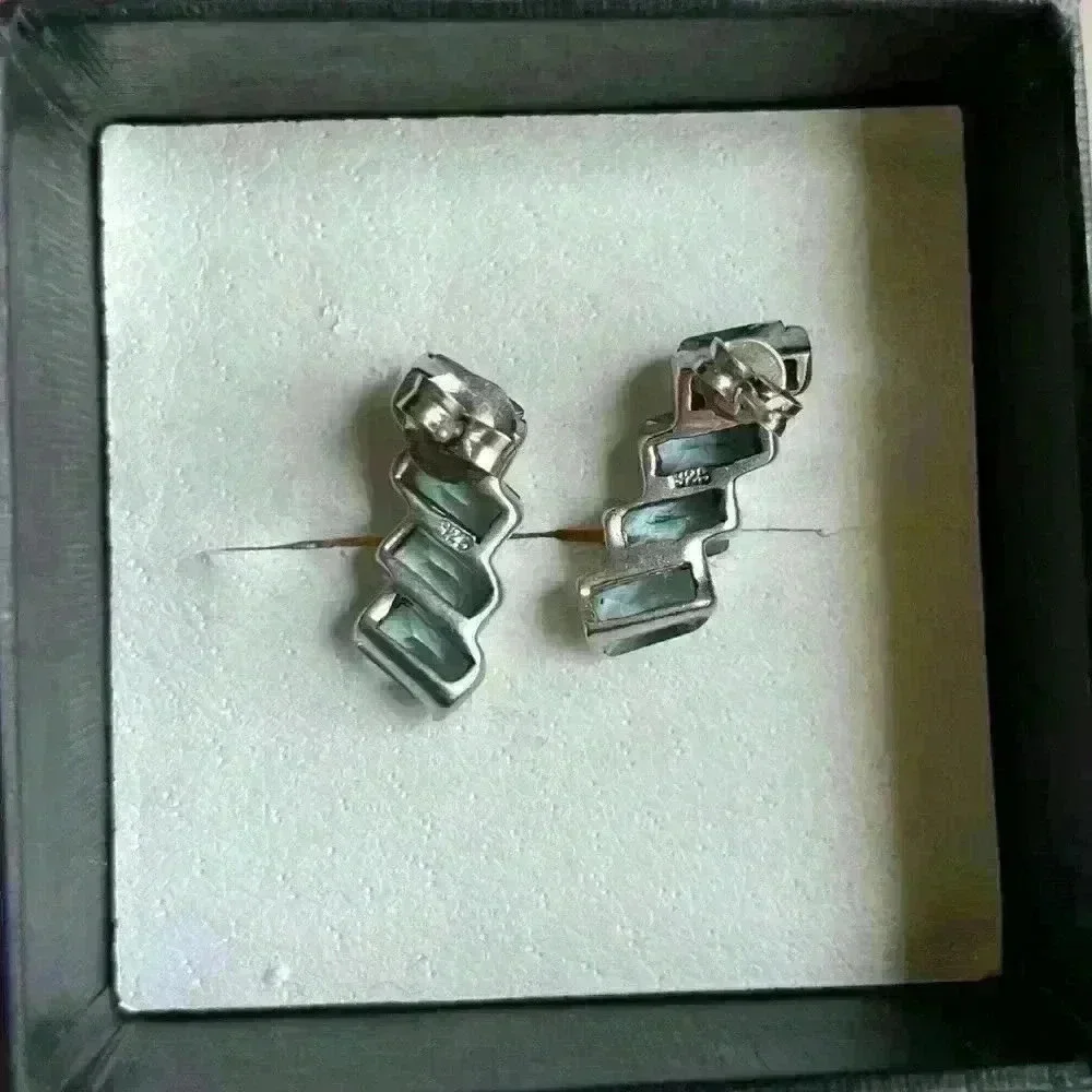 Azure Brilliance - Genuine 925 Sterling Silver Earrings w Blue Zirconium Stones